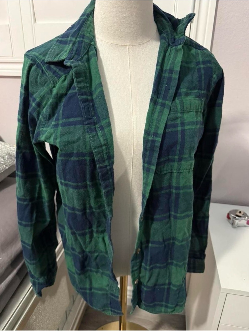 Sonoma Green and Navy Plaid Button-Up Cardigan